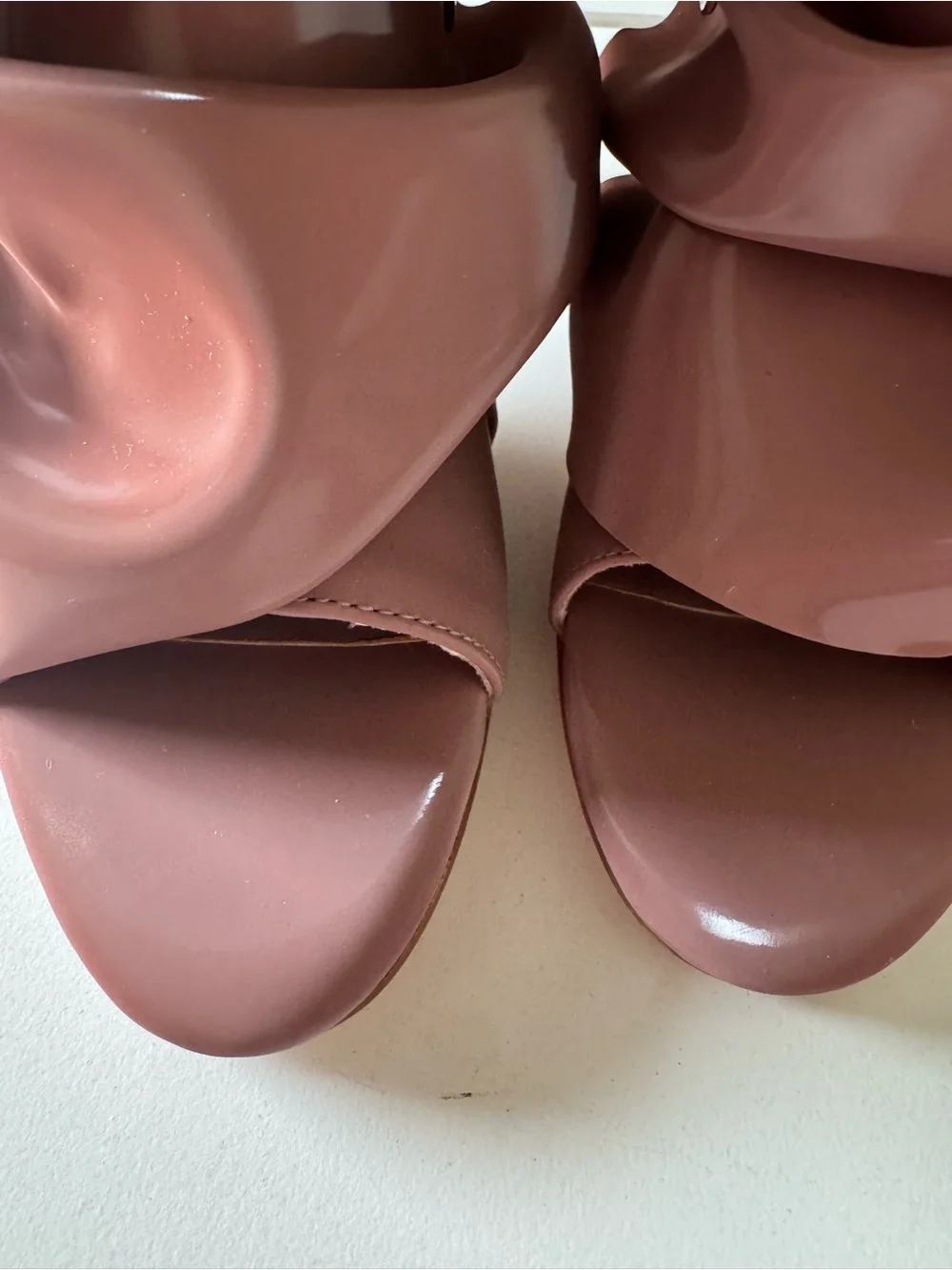Ruffled Open-Toe Ankle Bootie in Dusty Rose